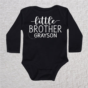 Personalized Little Brother Long Sleeve Black Bodysuit