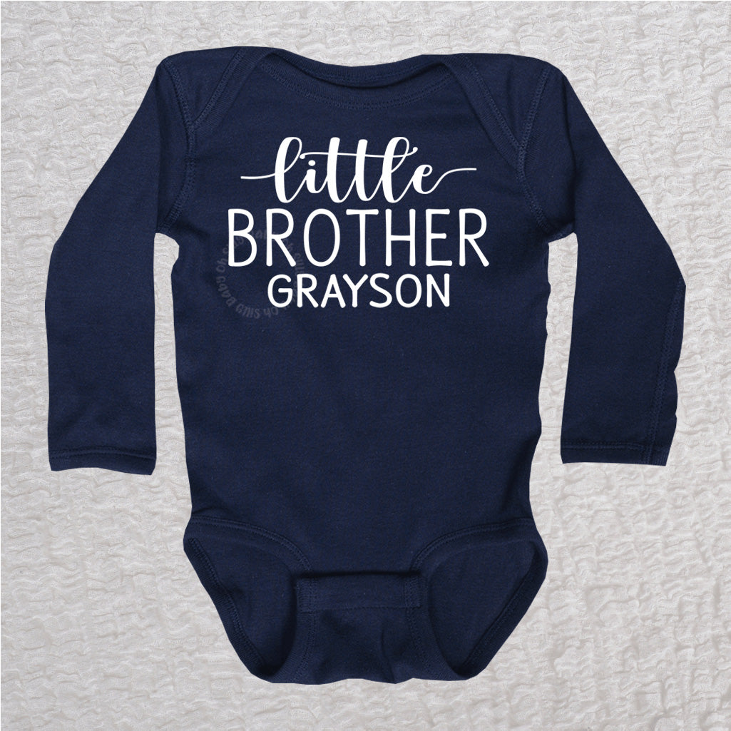 Personalized Little Brother Long Sleeve Navy Bodysuit