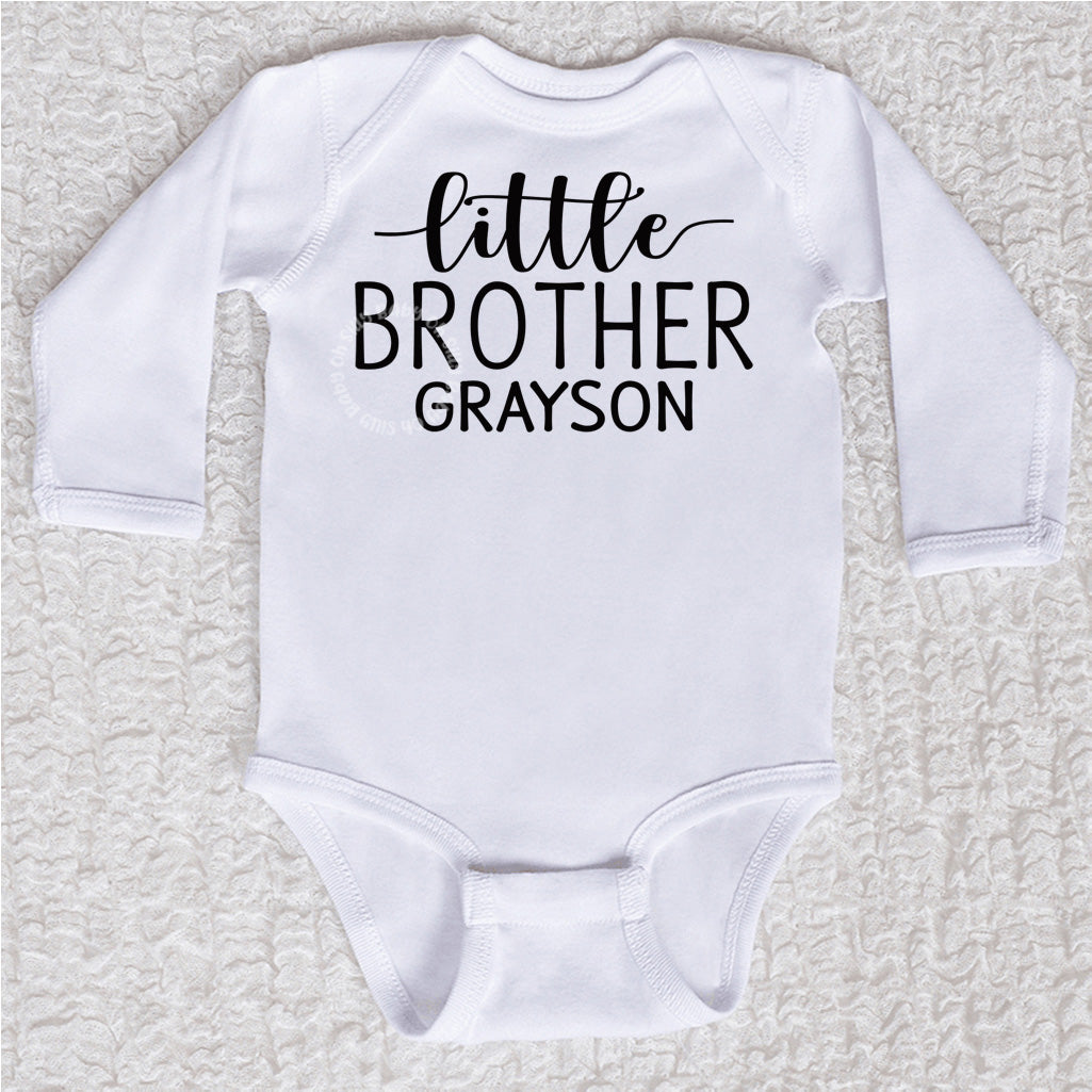 Personalized Little Brother Long Sleeve White Bodysuit