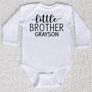 Personalized Little Brother Long Sleeve White Bodysuit