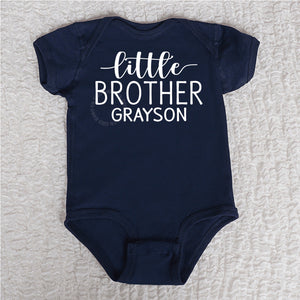 Personalized Little Brother Short Sleeve Navy Bodysuit