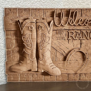 Welcome To The Ranch 3D Illusion Wood Sign Left Side